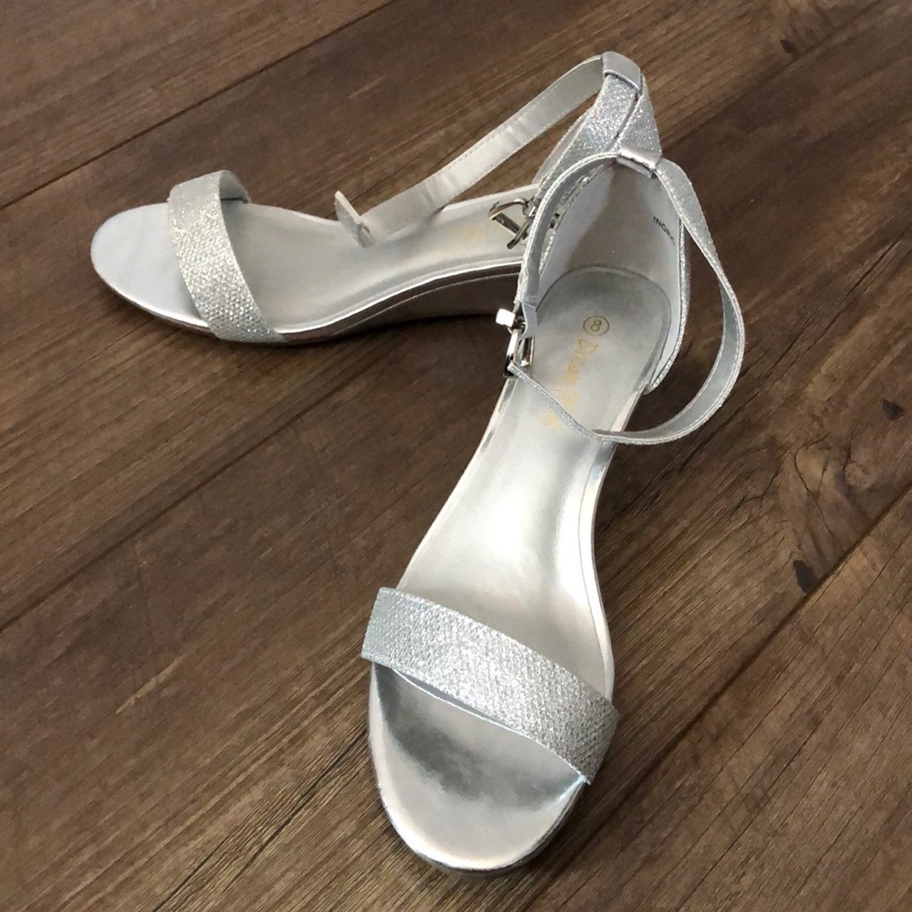 Silver wedge heels